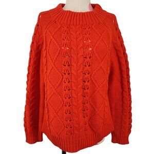 Women's J. Crew Thick Cable Knit Sweater Top Medium Bright Orange Wool Blend